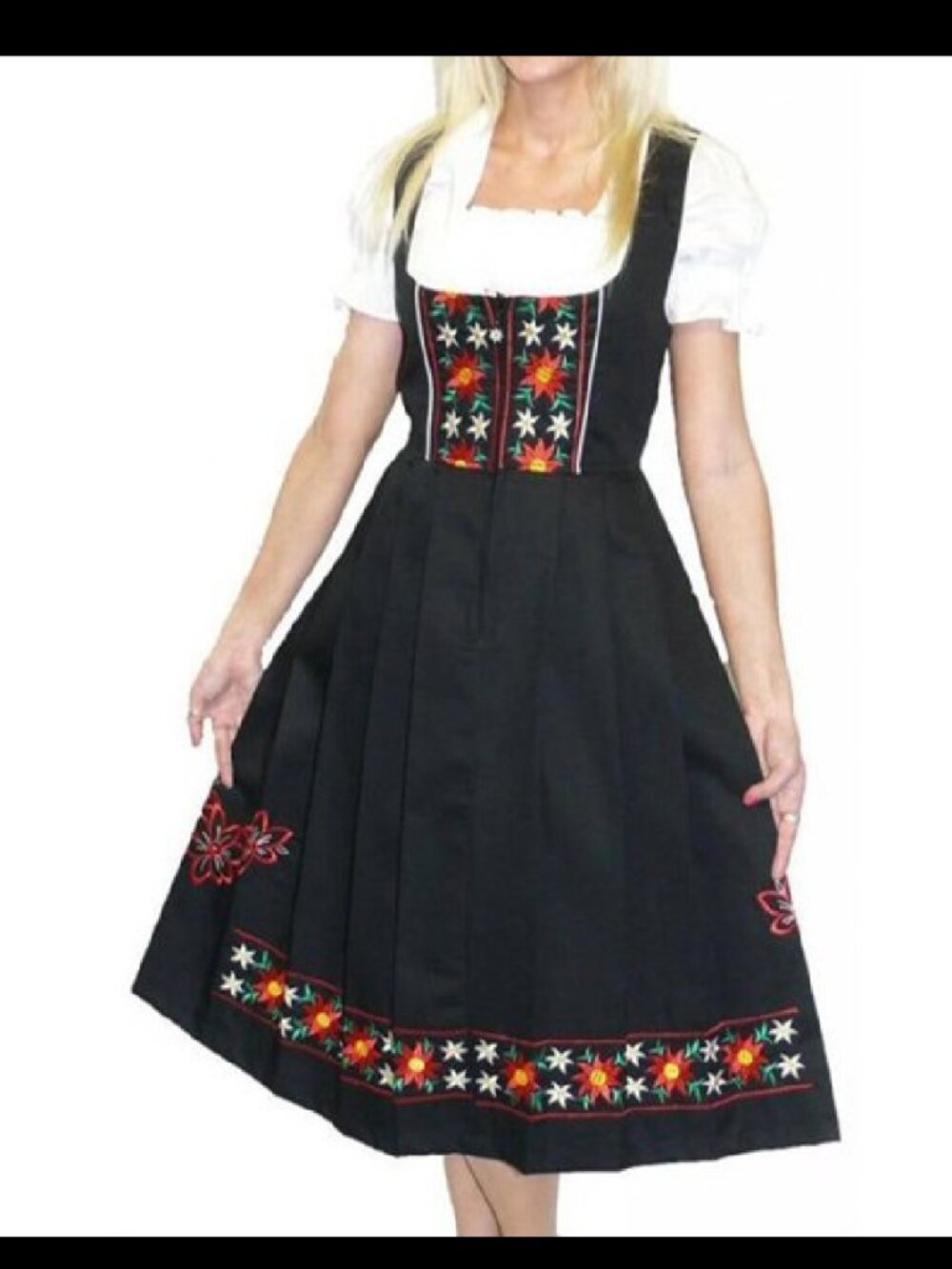 Dirndl Trachten Haus Oktoberfest Black & Red Midi Dress Sz 38/M